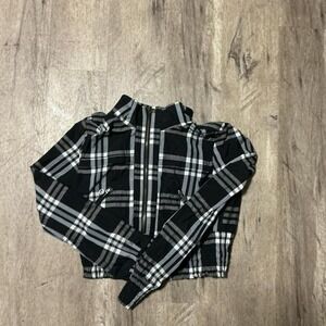 Women's Black/White PlaidLong Sleeved Hooded Jacket